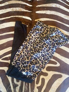 Ladies S ruched Leopard Print Leggings - Black & Tan